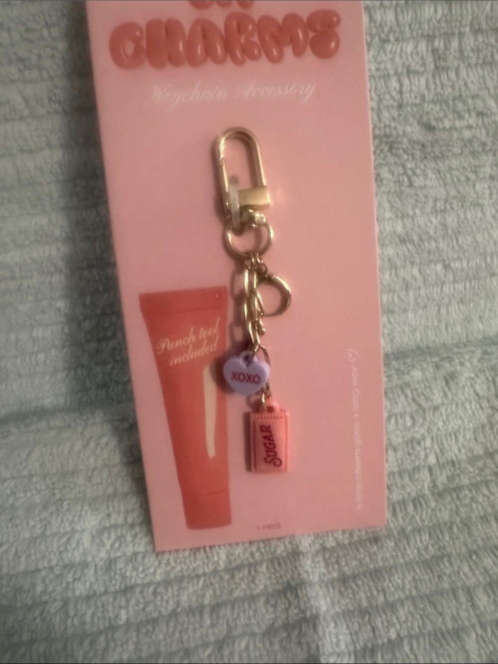 Gold Keychain Charm with Pink & Lavender Makeup Icons NWT